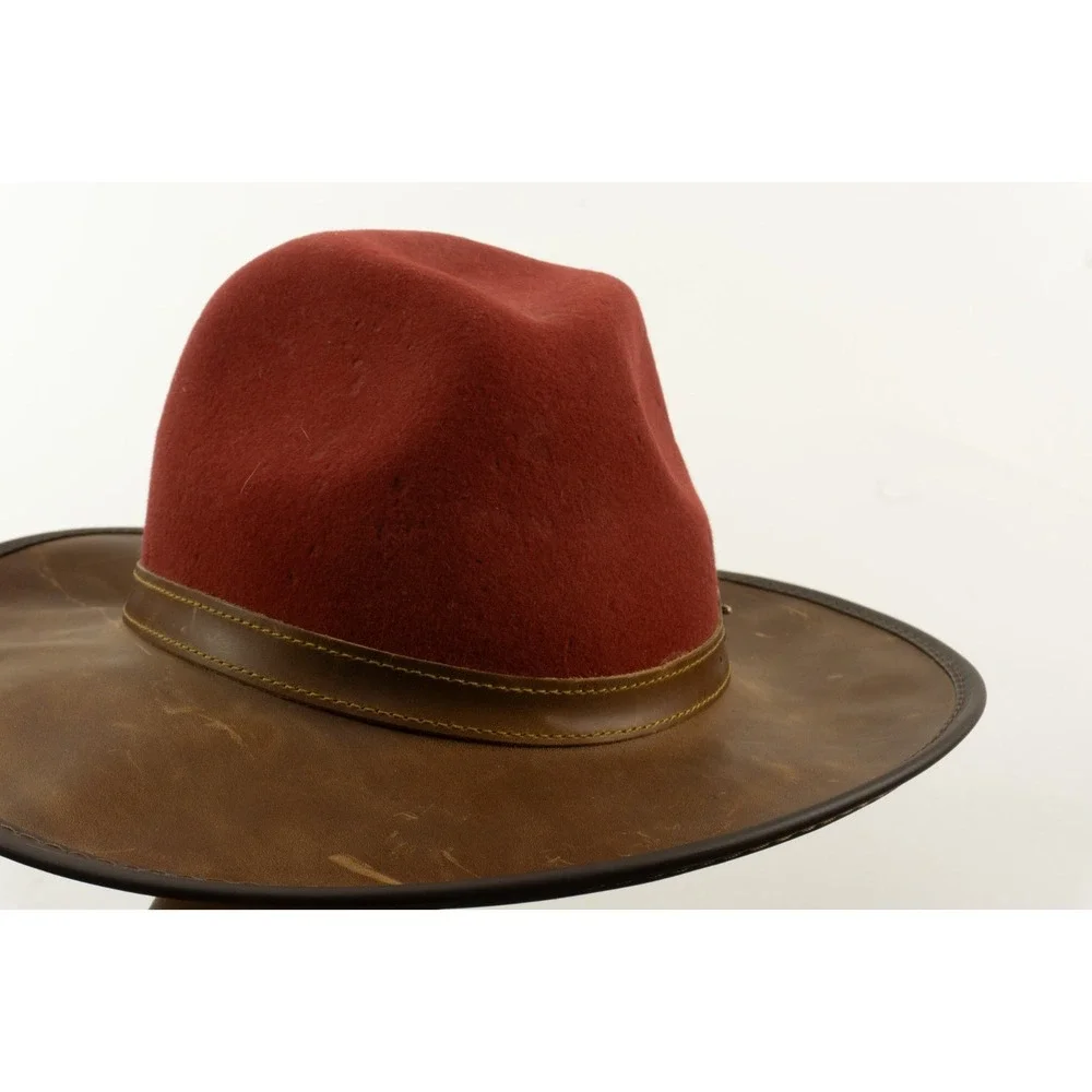 Overland Cowboy Desperado Wool & Leather Western Hat Outback Red Brown Small